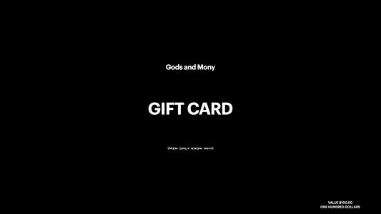 Gods and Mony gift card — men's luxury grooming gift card