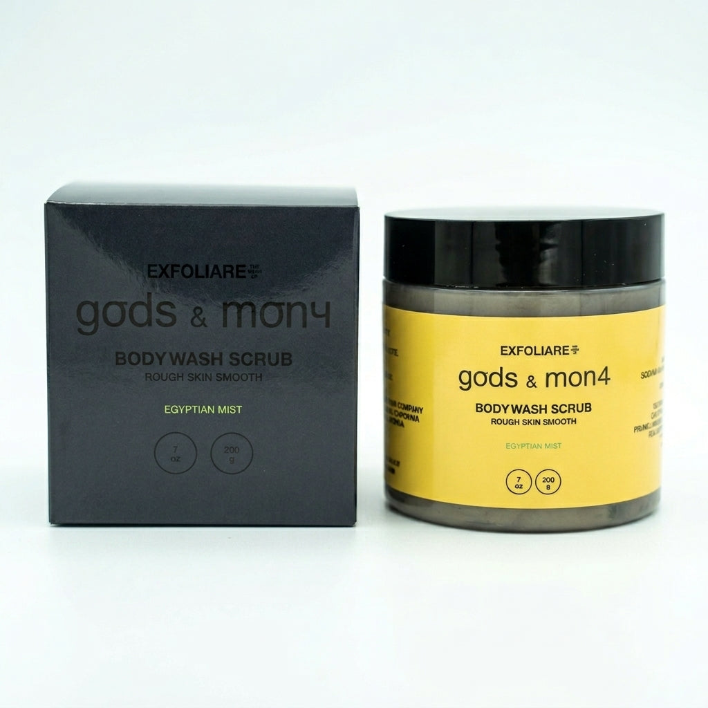 EXFOLIARE men's exfoliating scrub bottle detail